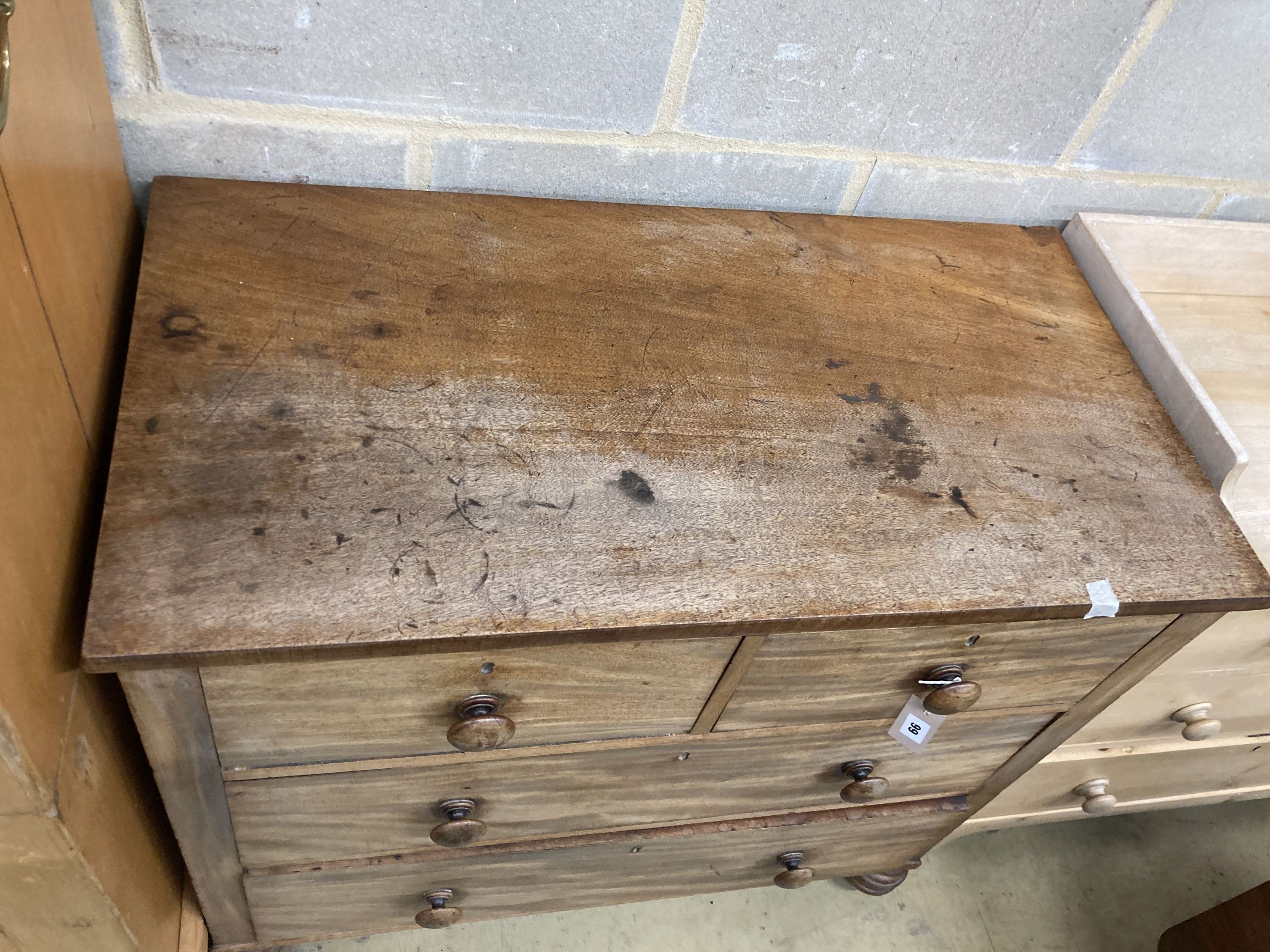 An early Victorian faded mahogany chest, width 94cm, depth 49cm, height 85cm